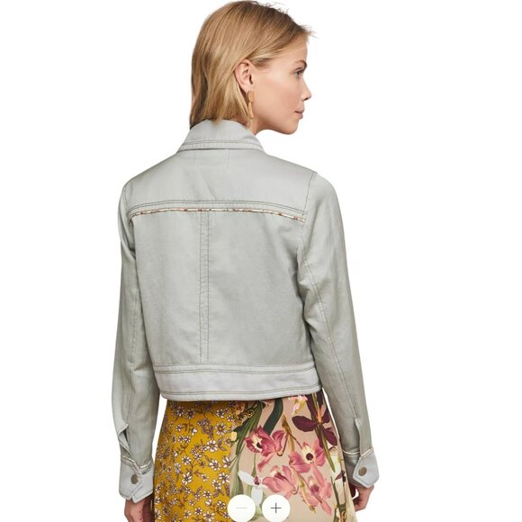 Anthropologie Sage Green Piped Trucker Jacket Size S, Boho - Picture 2 of 7